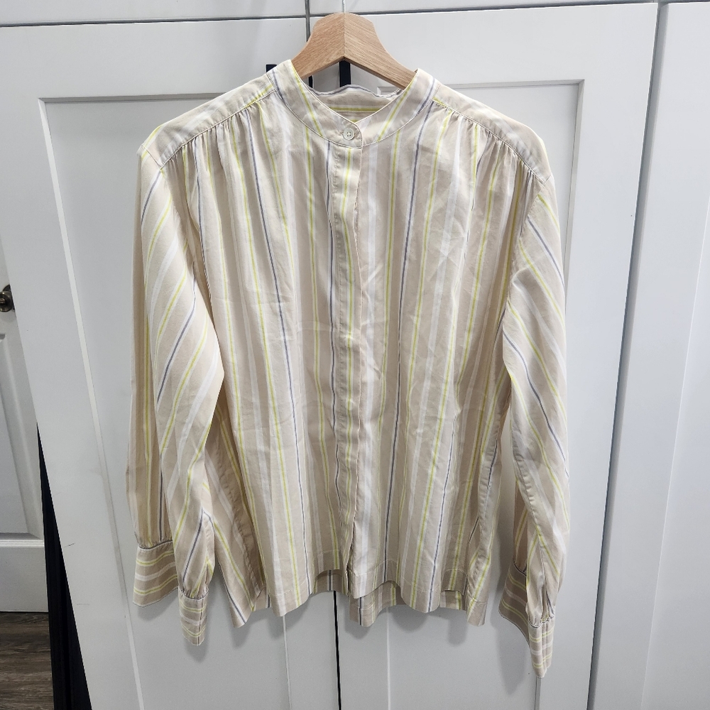 CLOSED Striped Stand Up Collar Button Down Shirt Cotton Blend size Medium